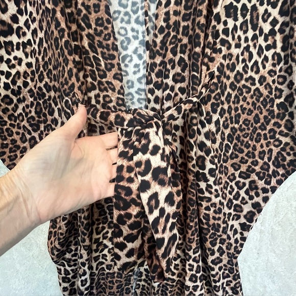 Good American Animal Leopard Print Kimono Robe Sz 16-28 Tie Sash - Picture 7 of 16